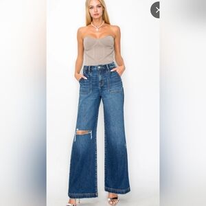 Artemis Vintage High Rise Relaxed Flare, The Modern Curvy, Sz 7/27, Destruction
